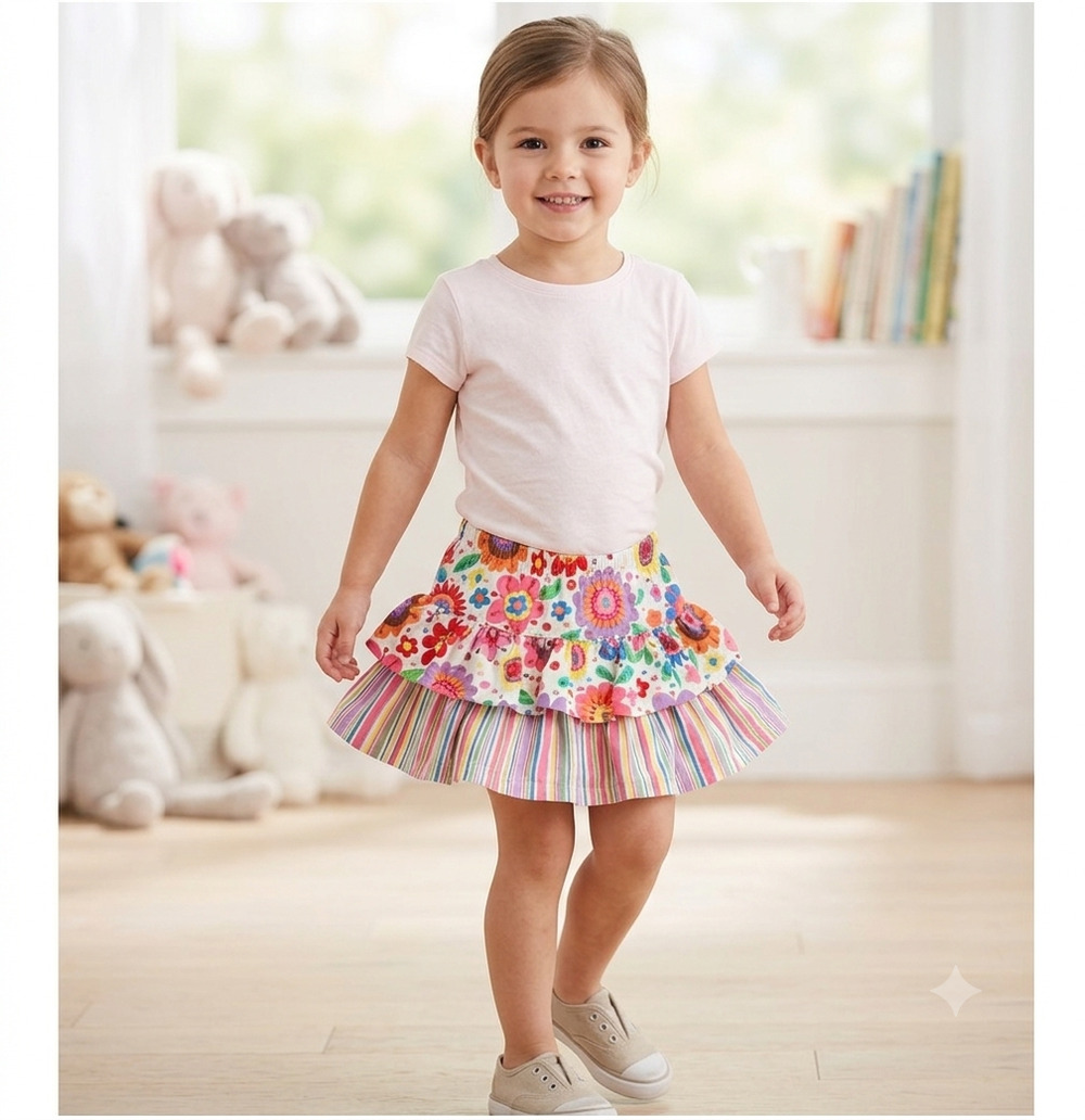 Hanna Andersson G Print Skater Skort | Girls 110 cm 4-5 | Floral Striped Tiered